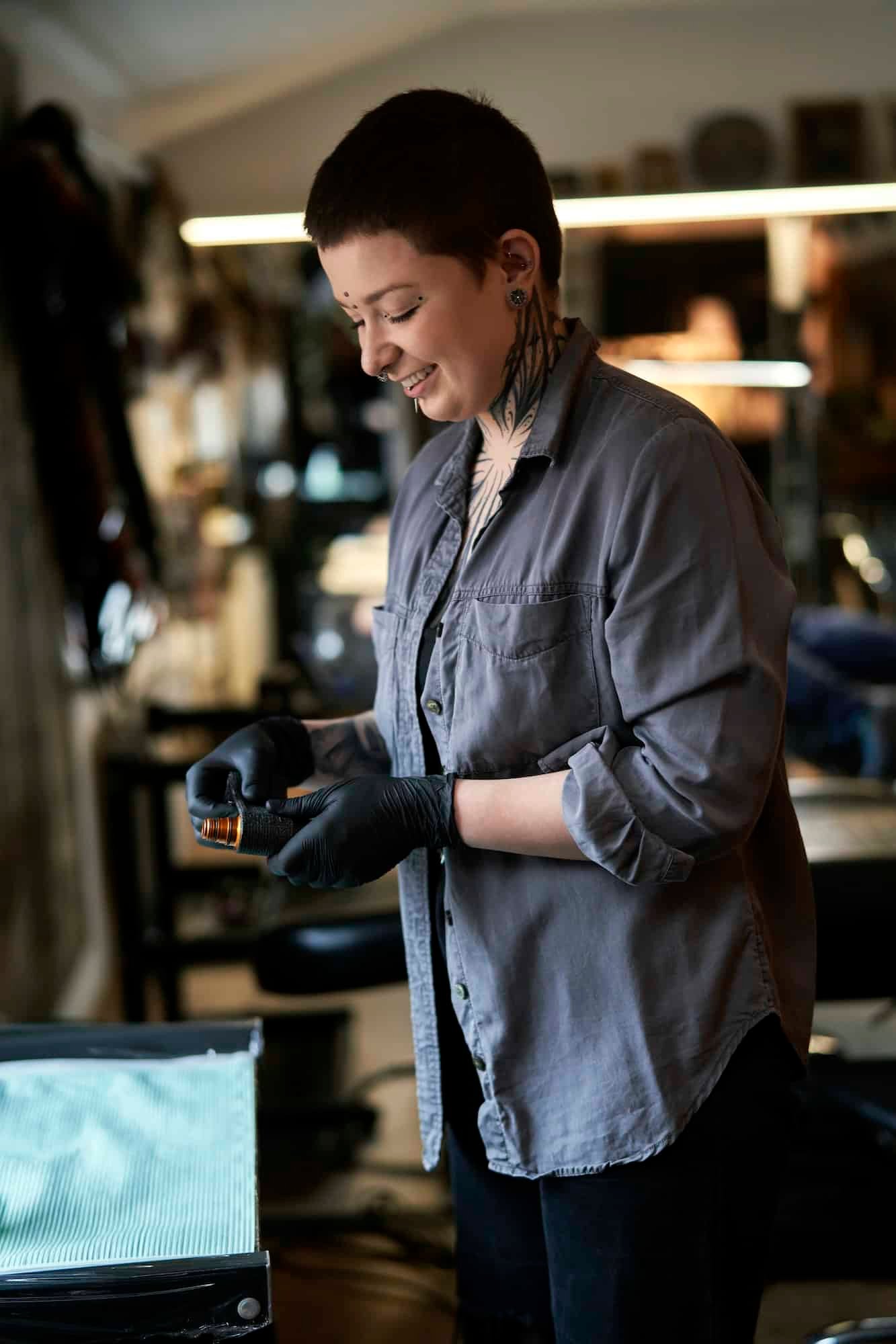 Smiling caucasian women preparing for tattooing, Tattoo Cover Up