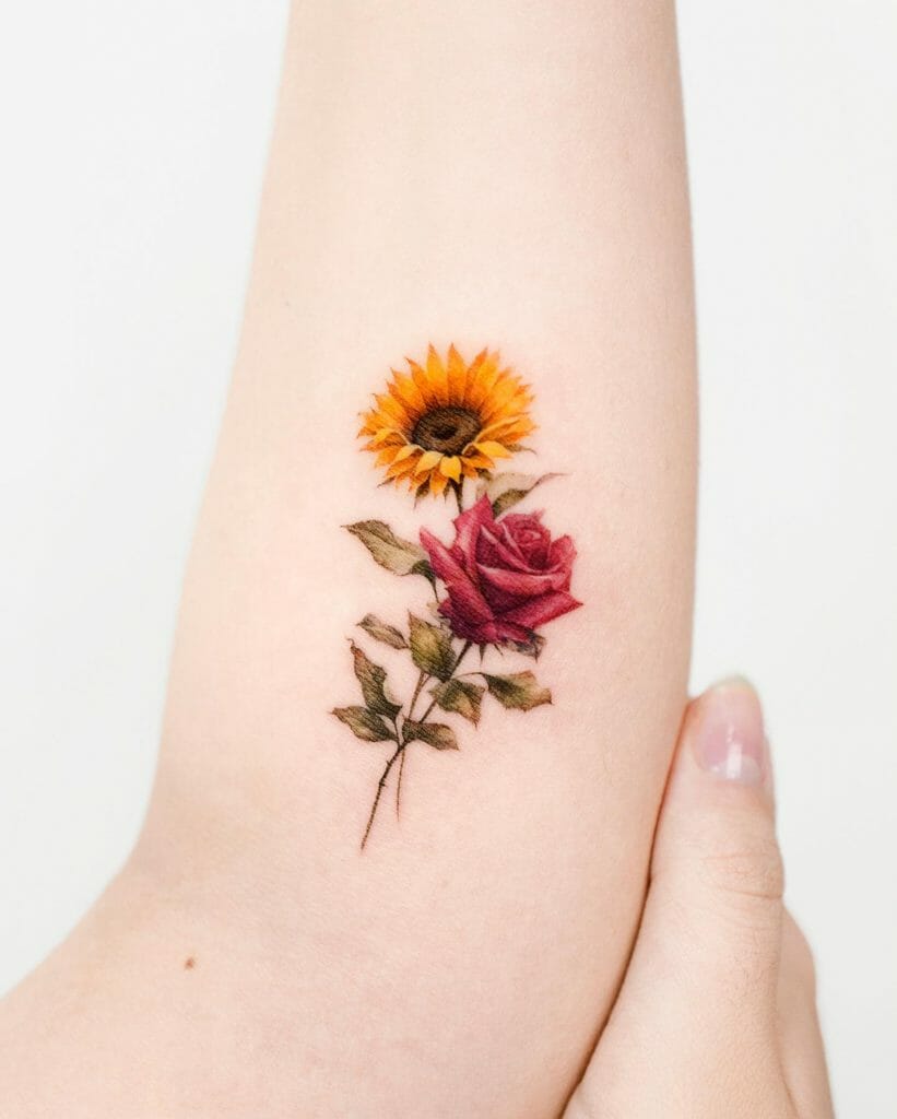 Gorgeous Design Sunflower And Roses Tattoo Drawing 821x1024 1