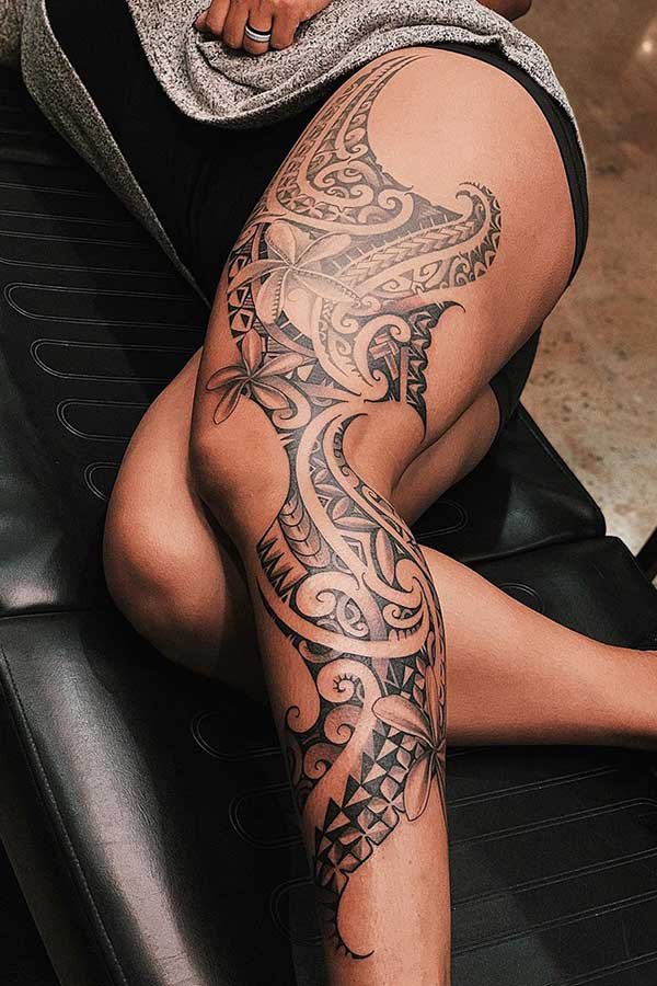 Tribal tattoo on leg