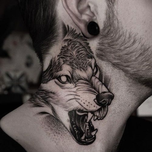 Wolf Tattoo Design on neck