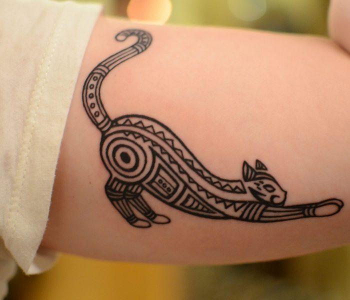 Stretching Cat Tattoo Design on arm