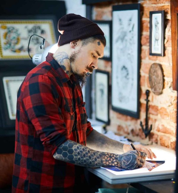 Working in tattoo workshop